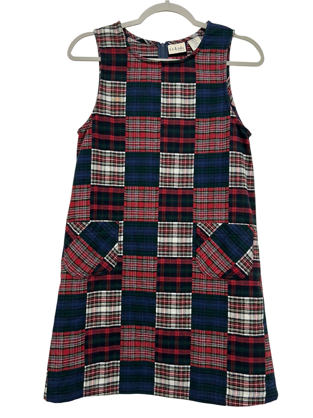 Vtg L.L. Bean Girls Patchwork Plaid Flannel Sleeveless A-Line Dress Size 12